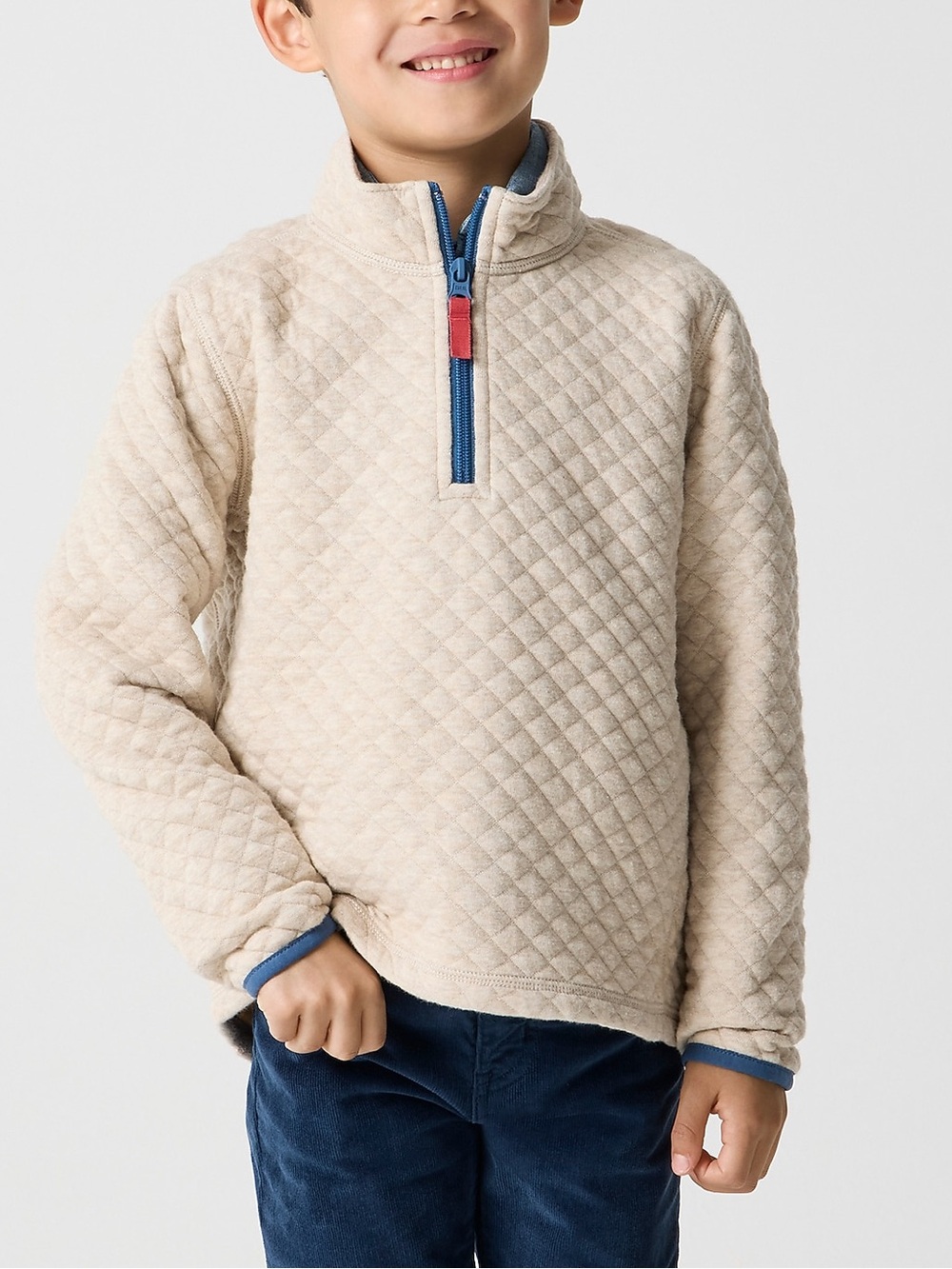 J.Crew Crewcuts Boys Quilted 1/4 Zip Pullover Oatmeal Size 4-5